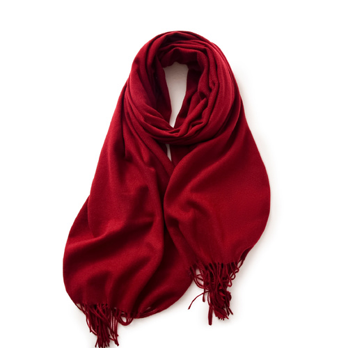 Wine Red 2 PCS Faux Cashmere Solid Color Scarf Shawl with Tassels - Warm Korean Style Wrap (180cm x 70cm) - Main Image
