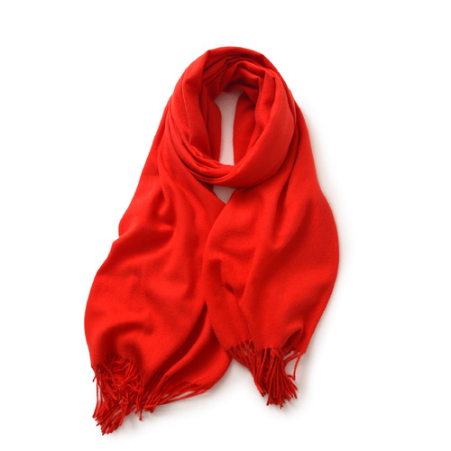 Red 2 PCS Faux Cashmere Solid Color Scarf Shawl with Tassels - Warm Korean Style Wrap (180cm x 70cm) - Main Image
