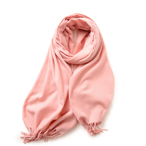 Pink 2 PCS Skin Red Solid Color Scarf Shawl with Tassels - Warm Korean Style Wrap (180cm x 70cm) - Main Image