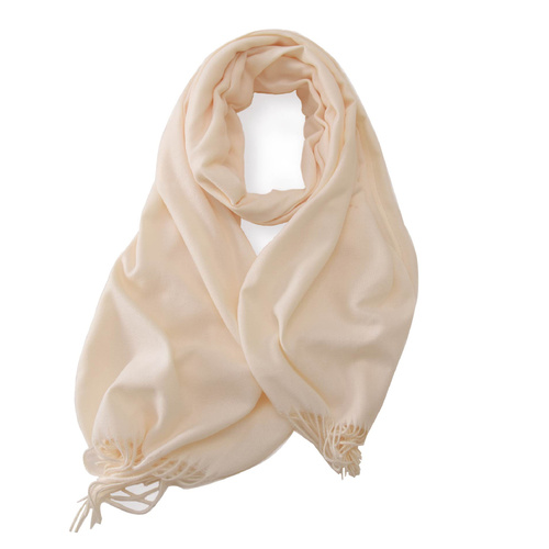 White 2 PCS Skin Red Solid Color Scarf Shawl with Tassels - Warm Korean Style Wrap (180cm x 70cm) - Main Image