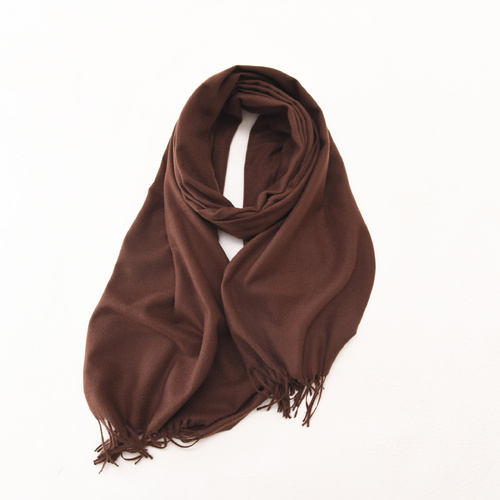 Coffee 2 PCS Skin Red Solid Color Scarf Shawl with Tassels - Warm Korean Style Wrap (180cm x 70cm) - Main Image