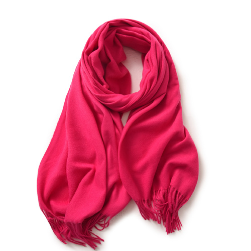 Light Pink 2 PCS Skin Red Solid Color Scarf Shawl with Tassels - Warm Korean Style Wrap (180cm x 70cm) - Main Image