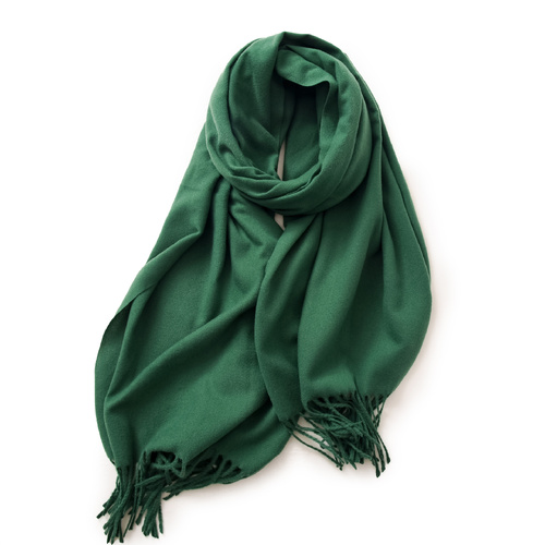 Green 2 PCS Skin Red Solid Color Scarf Shawl with Tassels - Warm Korean Style Wrap (180cm x 70cm) - Main Image