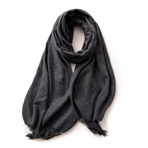 Dark Grey 2 PCS Skin Red Solid Color Scarf Shawl with Tassels - Warm Korean Style Wrap (180cm x 70cm) - Main Image