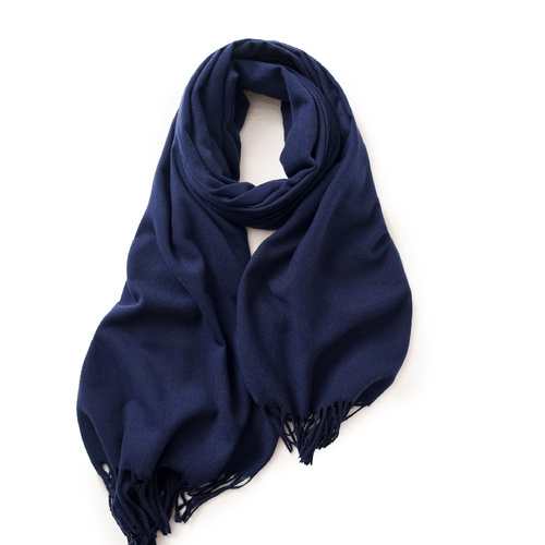 Navy Blue 2 PCS Skin Red Solid Color Scarf Shawl with Tassels - Warm Korean Style Wrap (180cm x 70cm) - Main Image