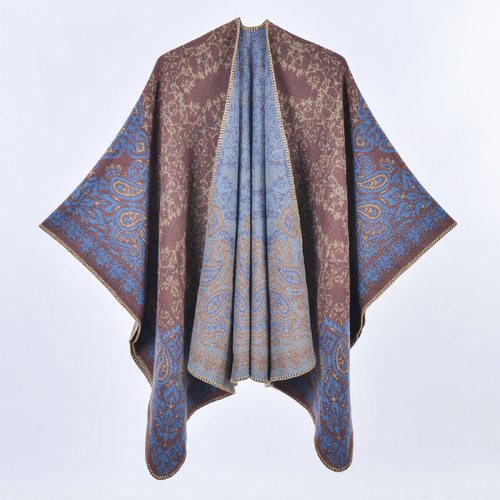 Cashew Crush - Purple Elegant Autumn Winter Shawl - Artistic Split-Design Knit Cloak with Oil Painting Style - Main Image