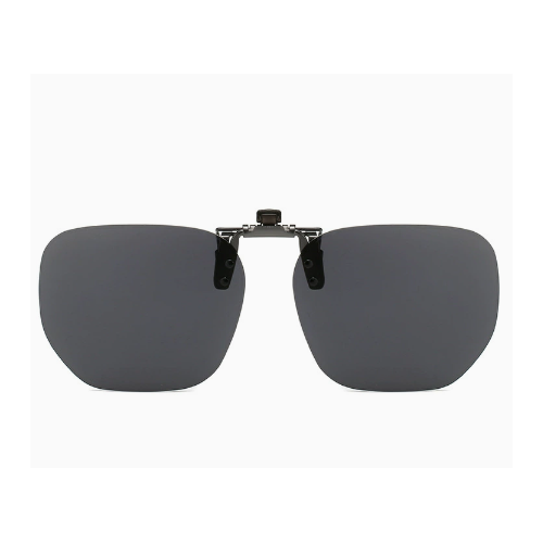 Black-grey 2-Piece Flip-Up Sunglasses Clip-On Set for Glasses - UV-Protective Square Polarized Lenses for Driving - Main Image