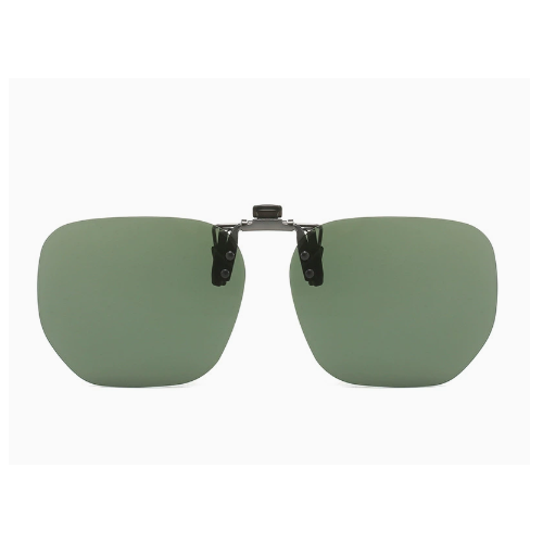 Dark Green 2-Piece Flip-Up Sunglasses Clip-On Set for Glasses - UV-Protective Square Polarized Lenses for Driving - Main Image