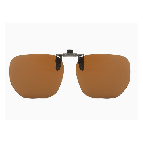 Tea Color 2-Piece Flip-Up Sunglasses Clip-On Set for Glasses - UV-Protective Square Polarized Lenses for Driving - Main Image