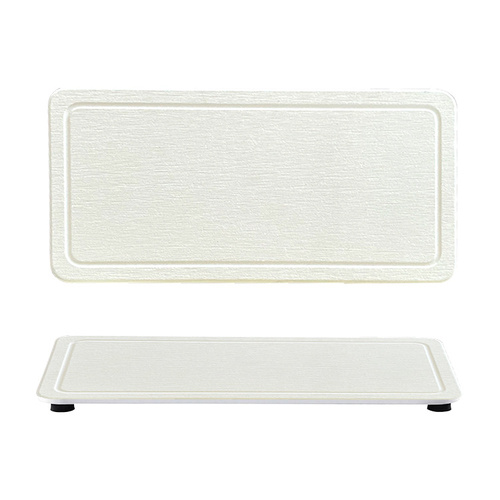 Engraved Inner Frame - White 2-Piece Rectangular Diatomaceous Earth Coaster Set - Absorbent Grooved Mat for Sink and Bathroom - Main Image