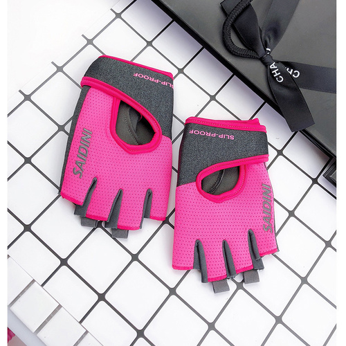 M Rose Red 2-PCS Women's Half-Finger Fitness Gloves - Anti-Slip Breathable Gloves for Yoga, Spin Bike, and Weight Training - Main Image