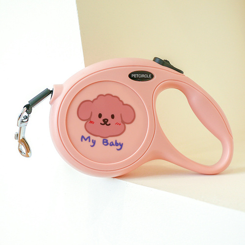 Pink 5m Cartoon Retractable Dog Leash for Golden Retriever & Poodle Puppies - Durable, Tangle-Free Pet Walking Essential - Main Image