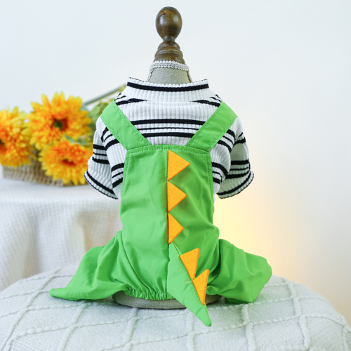 XS Little Green Dragon Bib Pants Cute Four-Legged Dog Clothes - Spring/Summer Pet Outfit, Soft & Breathable - Main Image