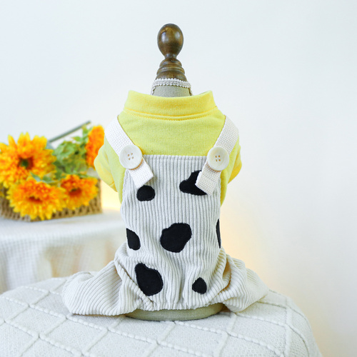 M Cow Bib Pants Cute Four-Legged Dog Clothes - Spring/Summer Pet Outfit, Soft & Breathable - Main Image