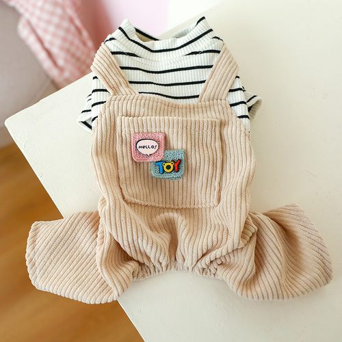XS Black And White Striped Pocket Bib Pants Cute Four-Legged Dog Clothes - Spring/Summer Pet Outfit, Soft & Breathable - Main Image