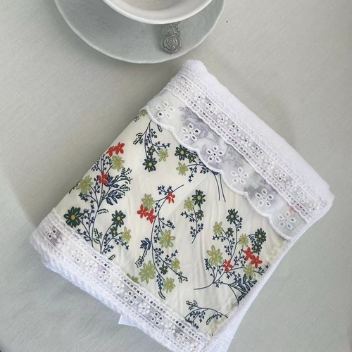 2 PCS Blue Small Flower A 100% Cotton Solid Color Thickened Adult Face Towel with Floral Soft Texture - 35 x 75cm - Main Image