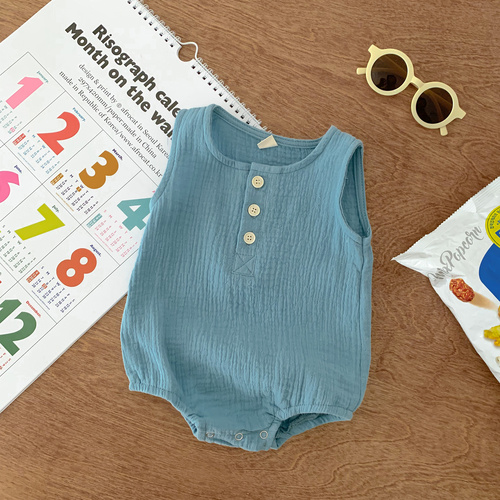80cm Blue Sleeveless Bubble Cotton Baby Romper - Soft Newborn Onesie for Boys and Girls, 0-2 Years - Main Image