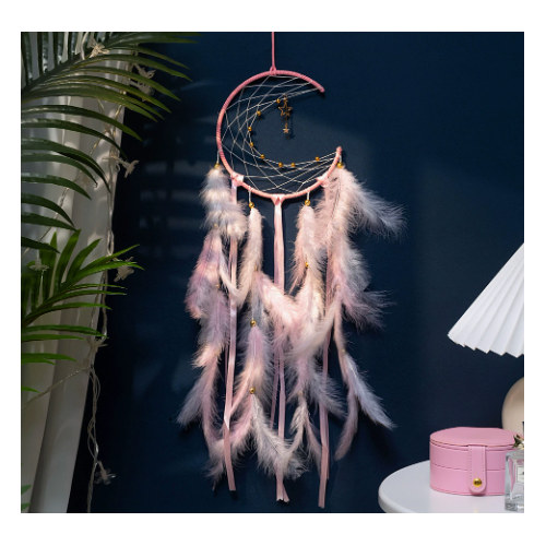 Pink 2 PCS Mystic Moon Dreamcatcher Wind Chime Pendant - Elegant Lunar Design with Soothing Tones - Main Image