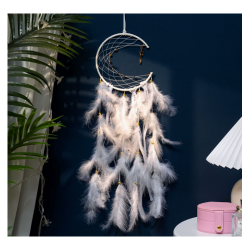 White 2 PCS Mystic Moon Dreamcatcher Wind Chime Pendant - Elegant Lunar Design with Soothing Tones - Main Image