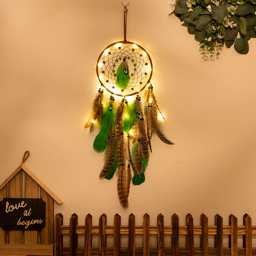 Rounded With Lights Boho Forest Dreamcatcher Wind Chime Pendant - INS Style Moonlit Serenity Decor - Main Image