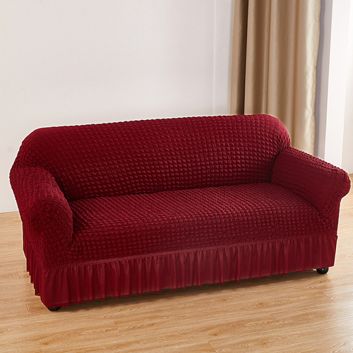 Wine-red Single Sofa Bubble Gauze Sofa Cover with Skirt - Full Elastic Dustproof Single Seater 90-140cm - Main Image