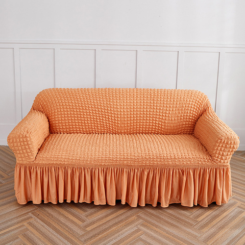 Orange Double Sofa Bubble Gauze Sofa Cover with Skirt - Full Elastic Dustproof Double Seater 145-185cm - Main Image