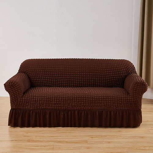 Dark-coffee Double Sofa Bubble Gauze Sofa Cover with Skirt - Full Elastic Dustproof Double Seater 145-185cm - Main Image