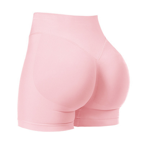 L Pink High-Elastic Hip Yoga Shorts - Seamless Mid-Intensity Pilates Workout Shorts - Main Image