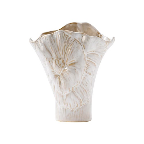 Elegant white vintage ceramic vase - decorative home accessories with floral details - Main Image