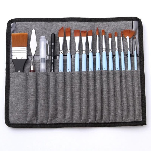 Light blue 18-Piece Multi-Purpose Nylon Hair Watercolor Brush Set – Professional Painting Tools for Artists - Main Image