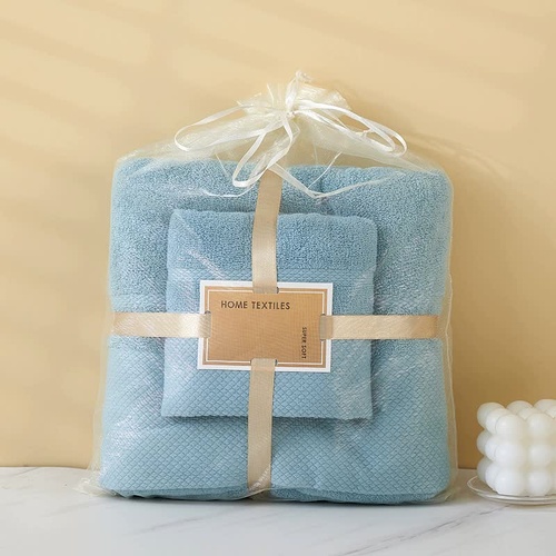 Blue Soft and Absorbent Towel Set – Wrap Towel and Bath Towel Set for Ultimate Comfort Bath towel 140*70cm, face towel 75*35cm - Main Image