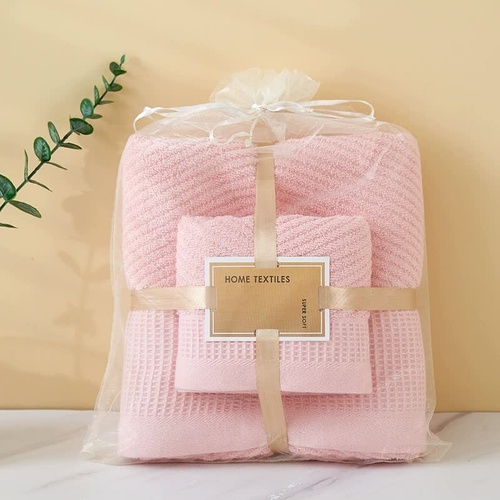 Pink Solid Color Diagonal Stripe Towel Set-Luxurious Bath and Hand Towels for Home Use Bath towel 140*70cm, face towel 75*35cm - Main Image