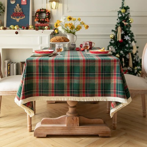Vintage Plaid Fabric Tablecloth | Classic English Red and Green Plaid Tablecloth for Dining Table and Party Decoration 90*140cm - Main Image