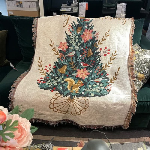 Off white Christmas Tree Throw Blanket | Festive Sofa Cover for Holiday Decor, 110x160cm - Main Image