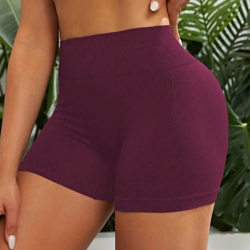 2 pcs High waist claret yoga shorts for running, fitness and sports | Tummy control, butt lift, sweat wicking, size L - Main Image