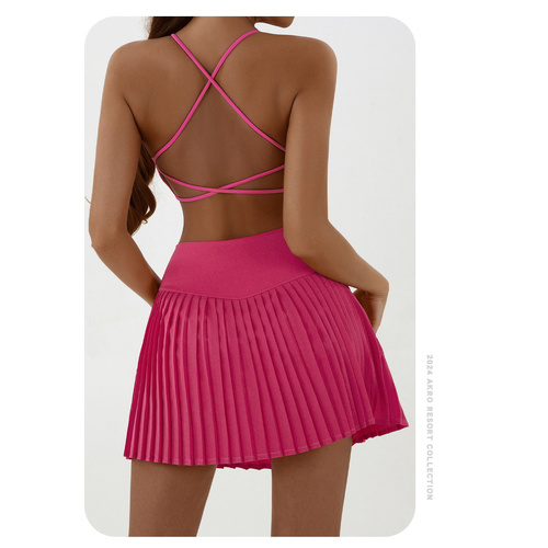 High waist Pink pleated skirt | built-in shorts to prevent exposure - suitable for yoga, badminton and golf  Size L - Main Image