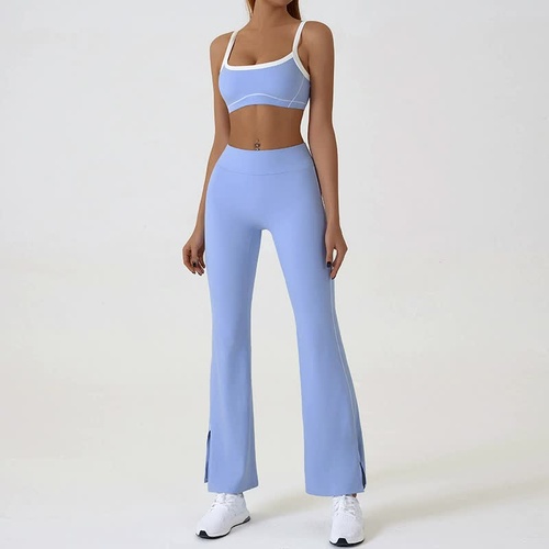 Blue Flared Leggings & Sports Bra Set - Breathable & Stretchy Activewear for Yoga, Running & Gym Workouts Size M - Main Image