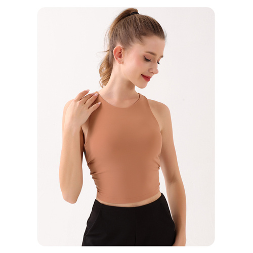 Sunset Orange Summer Elastic Running Sports Vest with Padded Bra, Sleeveless Yoga Tank Top - S Size - Main Image