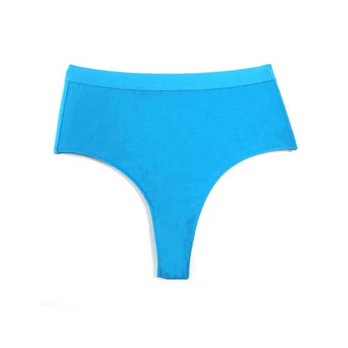 3 pcs Blue Aster High-Waisted Solid Color Cotton Comfort Plus Size Tummy Control Thong Panties for Women - Size M - Main Image