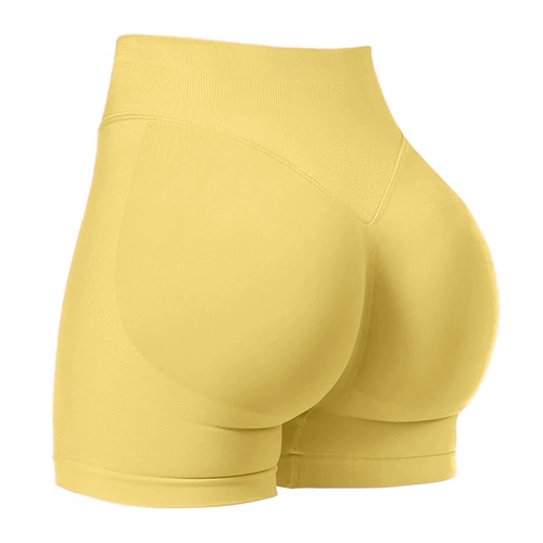 Yellow High-Waisted Yoga Shorts for Women, Butt-Lifting Fitness Running Shorts, Sports Leggings for Workout, Size XL - Main Image