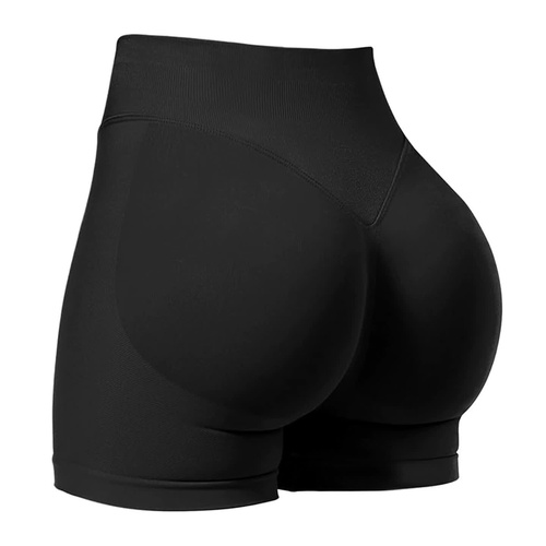 Black High-Waisted Yoga Shorts for Women, Butt-Lifting Fitness Running Shorts, Sports Leggings for Workout, Size S - Main Image