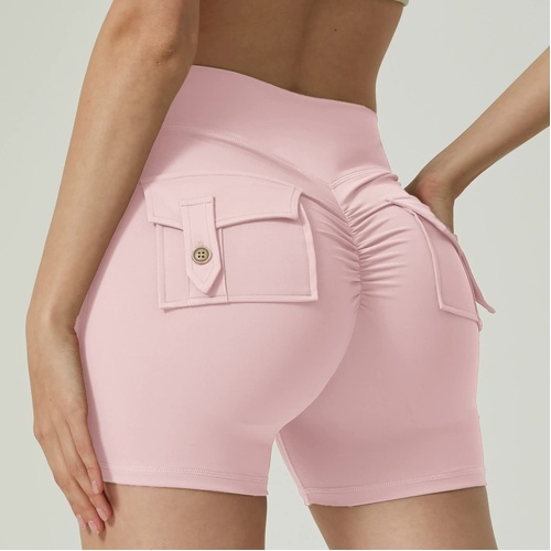 Pink High-Waisted Yoga Shorts with Pockets for Women - Butt-Lifting, Breathable, and Comfortable Activewear S - Main Image