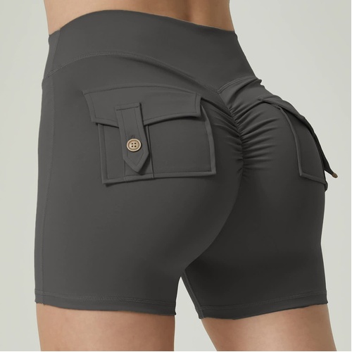Grey High-Waisted Yoga Shorts with Pockets for Women - Butt-Lifting, Breathable, and Comfortable Activewear L - Main Image