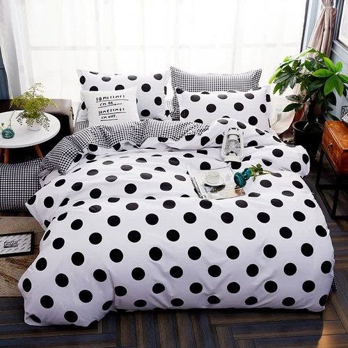 Black Polka Dot Premium Three-Piece Bedding Set - Comfortable Polyester with Adjustable Corner Straps (Quilt Cover 265*230CM + Pillowcase 51*76CM*2) - Main Image