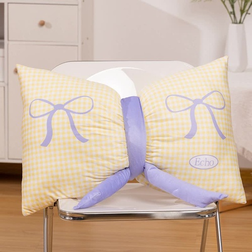 Yellow Cute Butterfly Knot Pillow | Soft Bed & Seat Cushion, Decorative Throw Pillow for Home & Car 65x40cm - Main Image