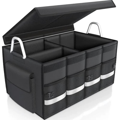Foldable Car Storage Box with Metal Handle - Foldable Trunk Organizer for Efficient Vehicle Storage 35*35*30cm - Main Image