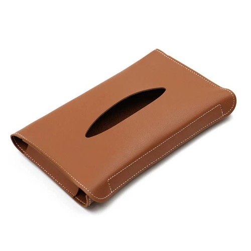 2 pcs Brown Car Sun Visor Tissue Holder - PU Leather Napkin Dispenser for Vehicle Interior - Main Image