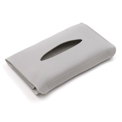 2 pcs Grey Car Sun Visor Tissue Holder - PU Leather Napkin Dispenser for Vehicle Interior - Main Image