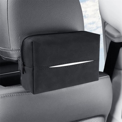 2 pcs Black Stylish Car Tissue Box for Seat Back - Car Interior Tissue Pack for Seat Back, Armrest Box, Sun Visor 18.5x12.5x7cm - Main Image