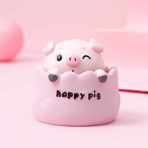 2 pcs Pink Cute Pig Head Bobble Head Car Ornament | Resin Pig Doll for Car Dashboard Decoration 6.5x7cm - Main Image